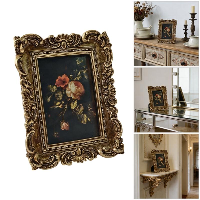 Beautiful Decorated Golden Resins Frame Including Stand And Hook For Photos And Creation
