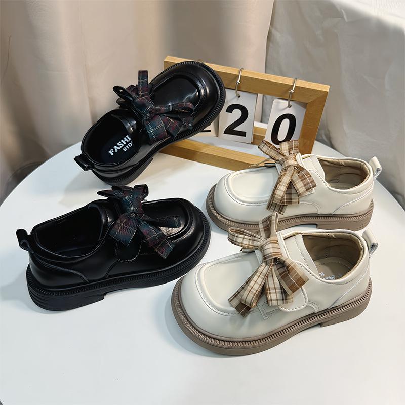 Chic Plaid Bow Korean Loafers for Girls: Stylish Princess Leather Shoes