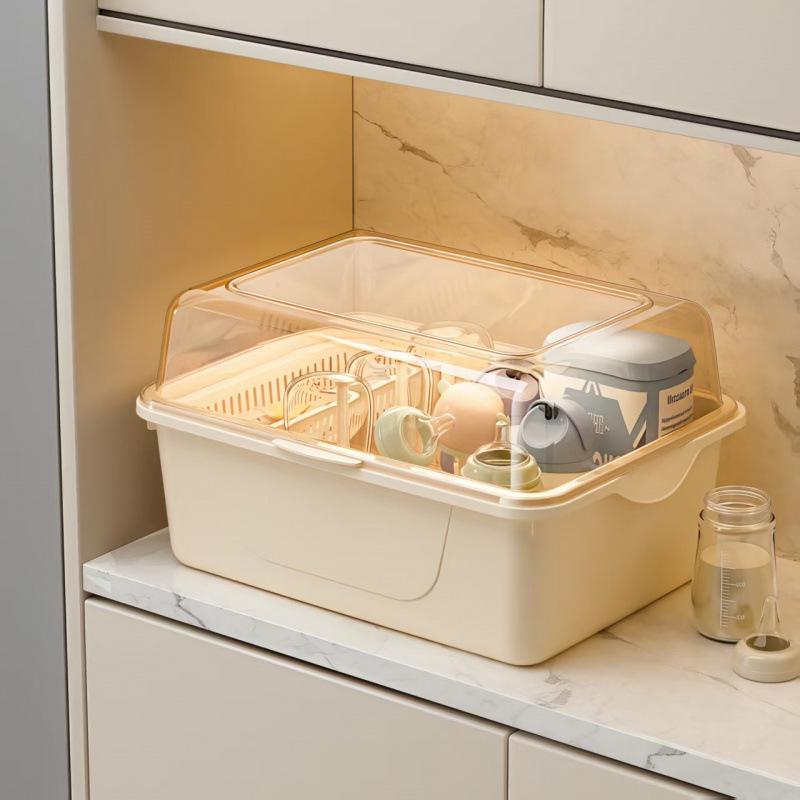 Cutlery & Bottle Drying Rack with Dustproof Lid for Baby Utensils
