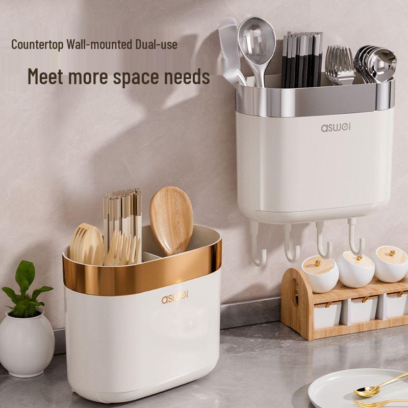 Premium Wall-Mounted Chopstick Holder & Drain Tray for Kitchen Storage