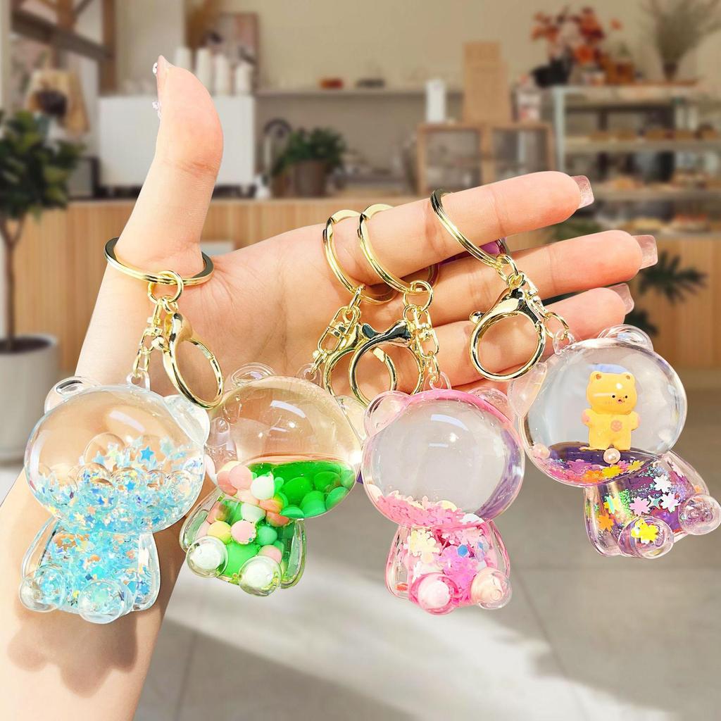 Creative Candy Bear Oil-Filled Keychain with Flowing Sand Pendant