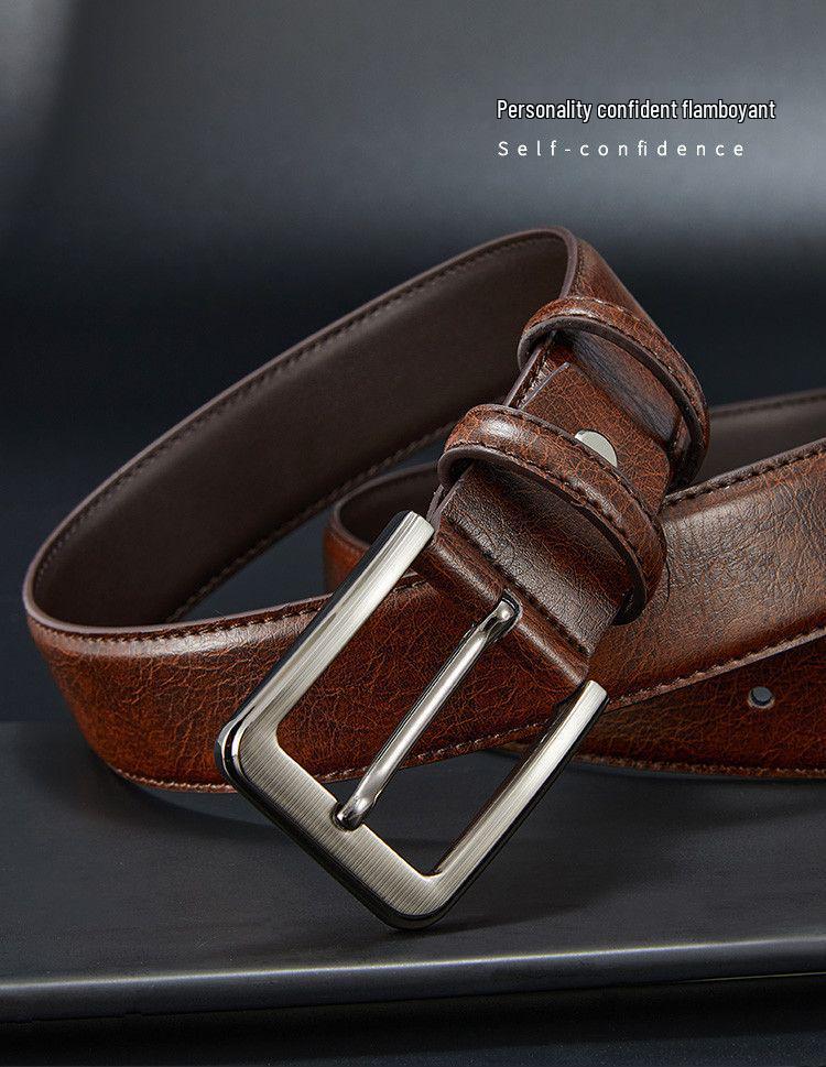 Men's Genuine Leather Belt - High-End Business & Casual Style, Needle Buckle, Suitable for Middle-Aged and Young Men.