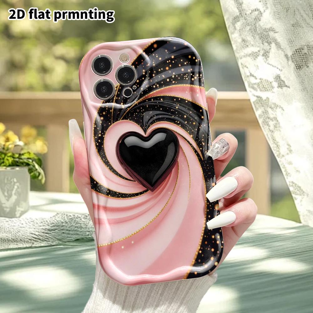 Phone Case: 2D Flat, Fits iPhone 12 Pro, 13, 14, 15, 16, 17, 18, Phone Decoration, Pink and Black Swirl, Perfect Holiday Gift for Christmas and Hallow