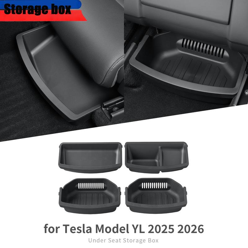 Car First Row Under Seat Storage Box 4pcs Drawer Type TPE Car Tray Organizer Accessories For Tesla Model YL 2025 2026