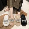 2025 Autumn New Home Furry Slippers Women's Three-Dimensional Bow Plush One-Line Indoor Cotton Slippers