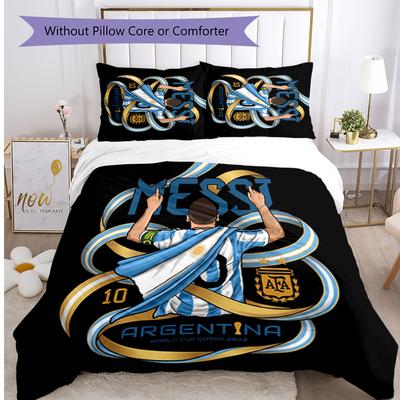Argentina Football Printed Bedding 3 Piece Set Cozy Breathable Bed Cover Set As Housewarming Holiday Gift