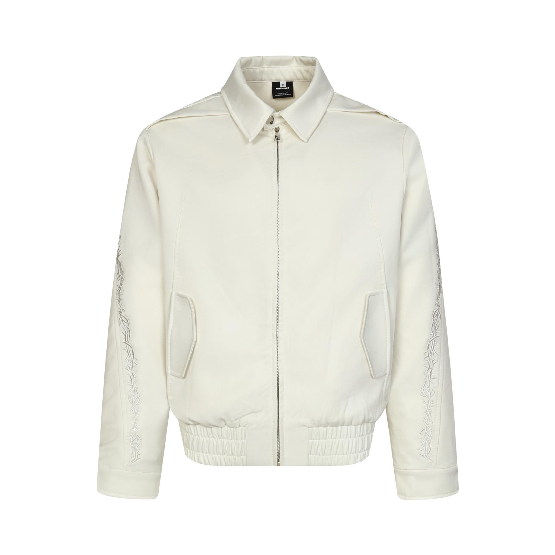 ARES Men s Retro Embroidered Light Luxury Short Jacket Large белый