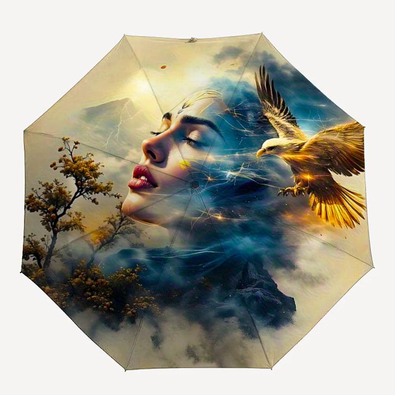 1pc Eagle Spirit Journey Umbrella Automatic Opening/Closing, Foldable Design, Outdoor for Fans, Travelers, Daily Use, Gift Idea.R077