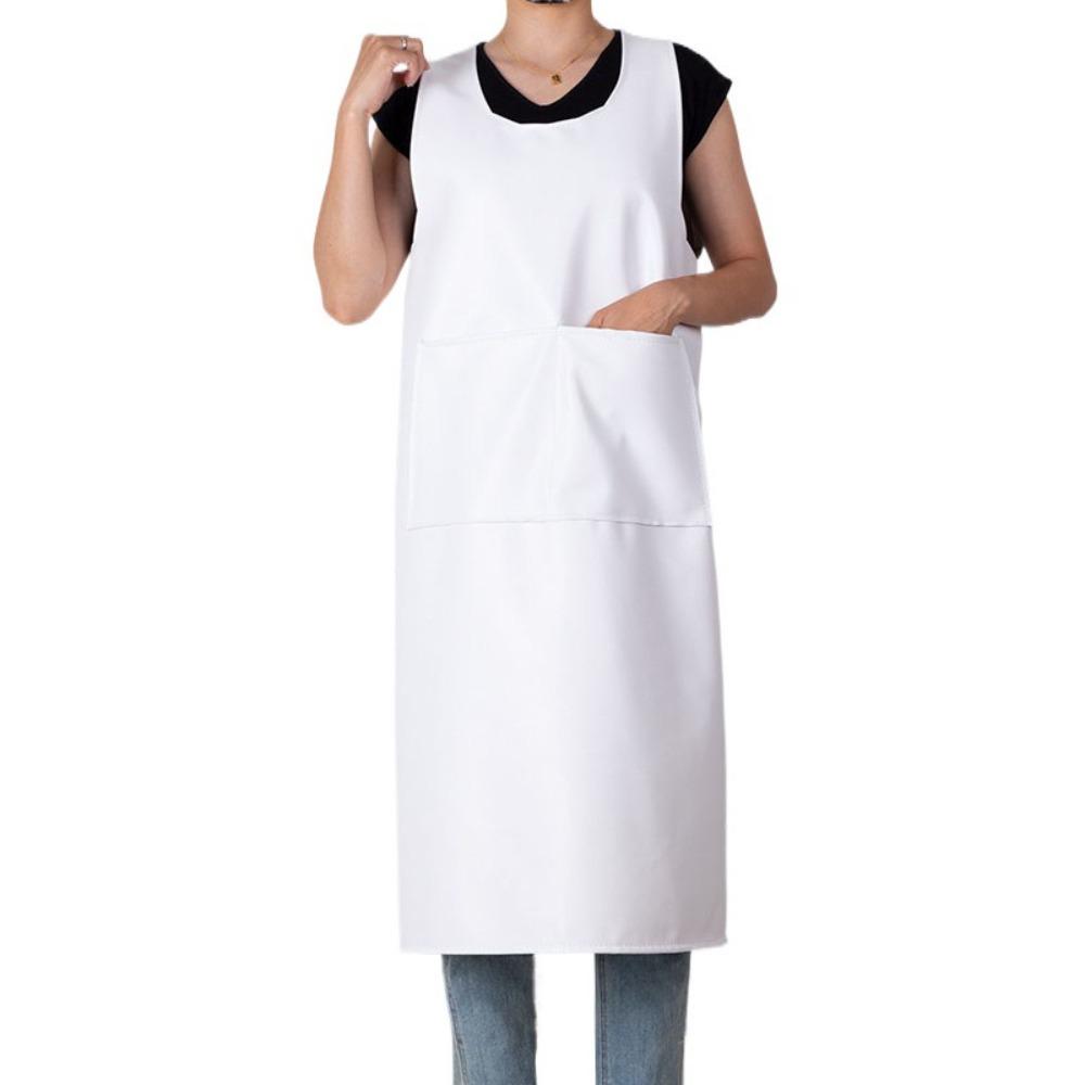 

PU Leather Kitchen Apron Waterproof Cooking Work Clothes Nail Art Cafe Workwear Lab Work White 110cm