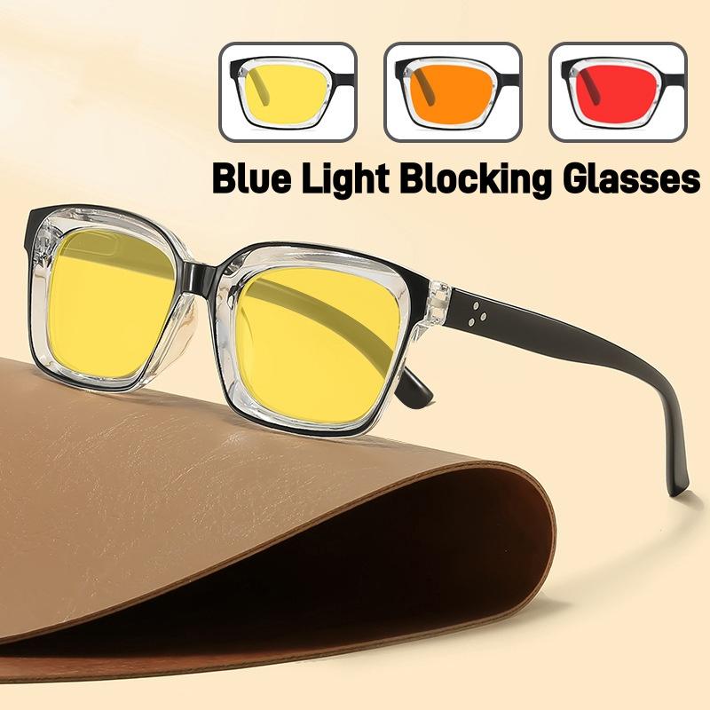 New Retro Night Vision Anti Blue Light Glasses Men‘s High Quality Square Frame No Diopter Reading Glasses with Orange Lenses