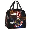 USA American Flag Thermal Insulated Lunch Bags Women United States US Stars Portable Lunch for Camping Travel Food Box