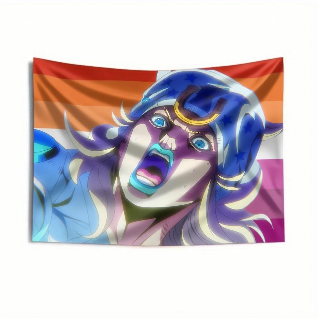 JoJo Style Bizarre Adventure Tapestry Striped Flag Cowboy Print Wall Hanging for Anime Fan Room Decor