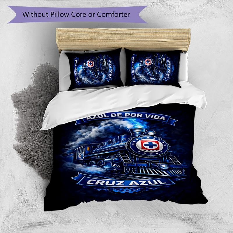 Cruz Azul Themed 3pcs Bedding Set Duvet Cover Closure Includes 1 Duvet Cover & 2 Pillowcases for All Seasons Bedroom Home Dorm Decor