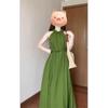 Premium green neck sling dress children's summer new seaside vacation temperament dress