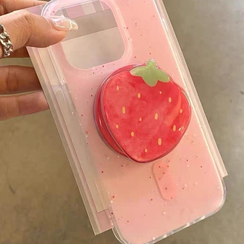 Růžovočervený a bílý inkoustem postříkaný kryt na telefon s magnetickým držákem ve tvaru jahody Pro iPhone 11 12 13 14 15 16 17 pro max