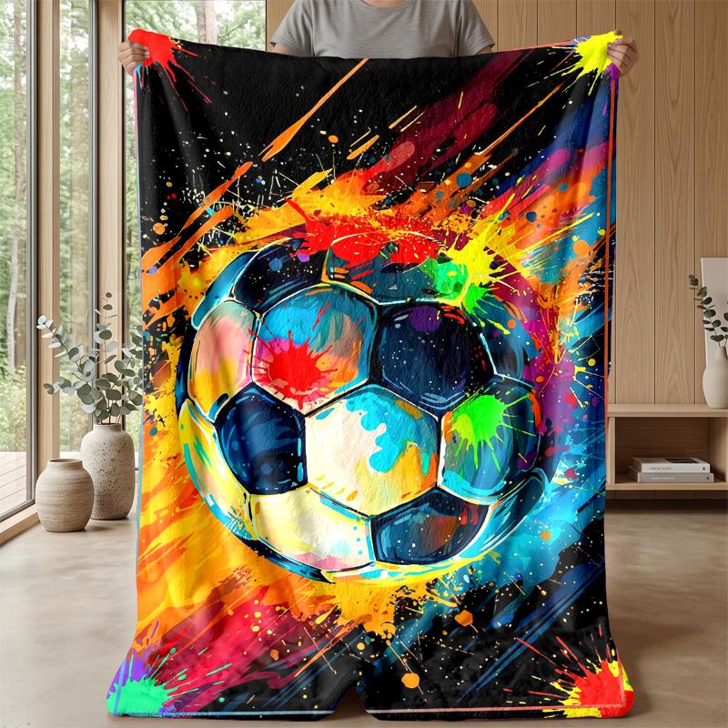Colorful Soccer Ball Art  Blanket Personalized Name Flannel Blanket Soft Cozy Plush Throw for Sofa Bed Lightweight Home Decor