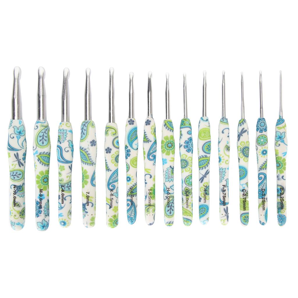 14Pcs Crochet Hook Set 2.25 to 10mm Ergonomic Handle Smoothing Aluminium Crochet Needle Set for