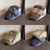Newsboy Retro Plush Cap With Short Brim And Grid Design Fit For Autumn Fashion