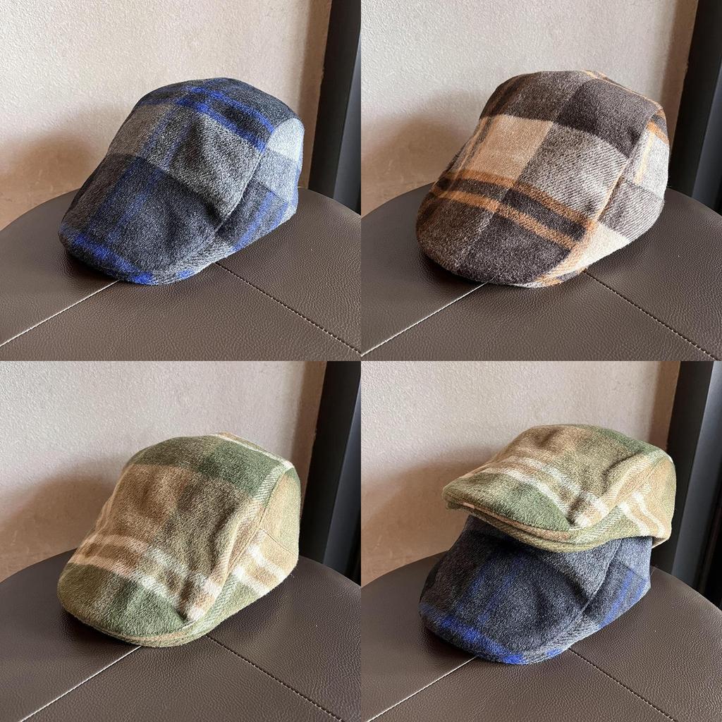 Newsboy Retro Plush Cap With Short Brim And Grid Design Fit For Autumn Fashion
