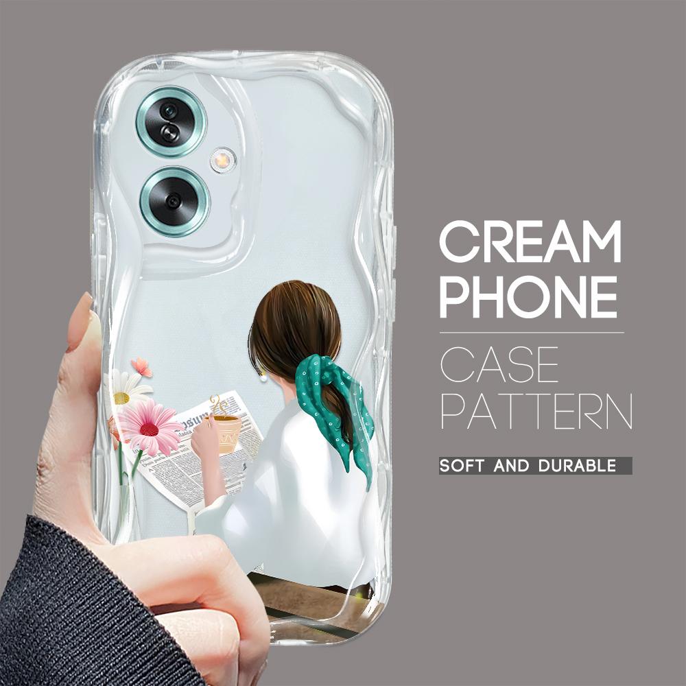 Cute Cartoon Pattern Cream Texture Casing Wavy Edge Soft Silicone Cover Phone Case for OPPO Reno Realme