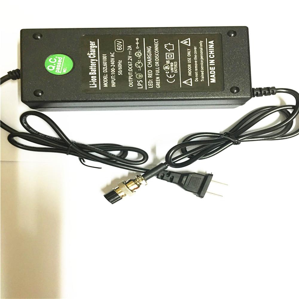 DC67.2V 2A Smart Lithium Battery Charger GX12 Aviation Connector For Self Balancing Skateboard Unicycle 16S 60V 10AH 12AH 20AH