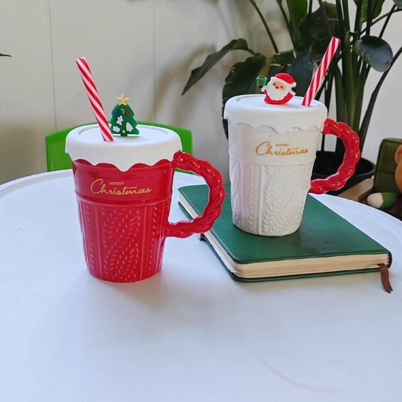 Christmas Themed Beverage Cup Seasonal Ceramic Mugs Practical Christmas Hot Beverage Cup for Coffee Milk