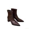 Modische vielseitige Damen Retro Schuhe Stiefeletten Damen High Heel Blockabsatz Spitze Zehenpartie Elegant minimalistisch Kurze Stiefel