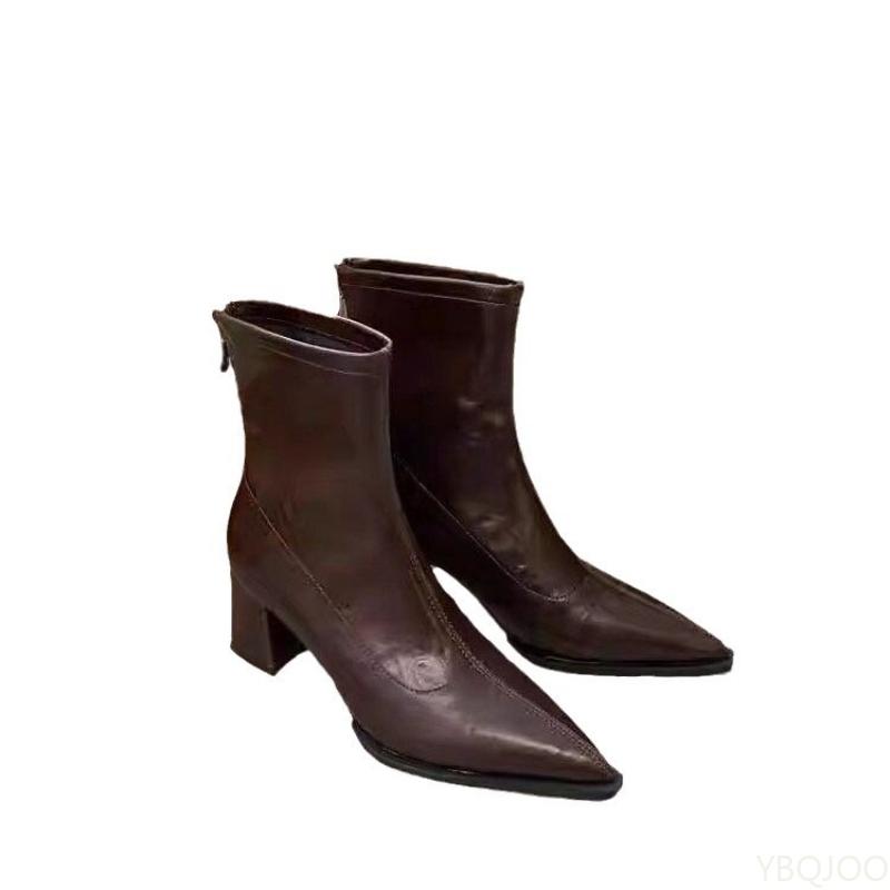 Modische vielseitige Damen Retro Schuhe Stiefeletten Damen High Heel Blockabsatz Spitze Zehenpartie Elegant minimalistisch Kurze Stiefel