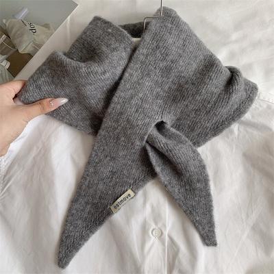 Korean Simple Solid Color Triangle Scarf Women's Autumn/Winter Knitted Scarf Shawl Over Warm Neck
