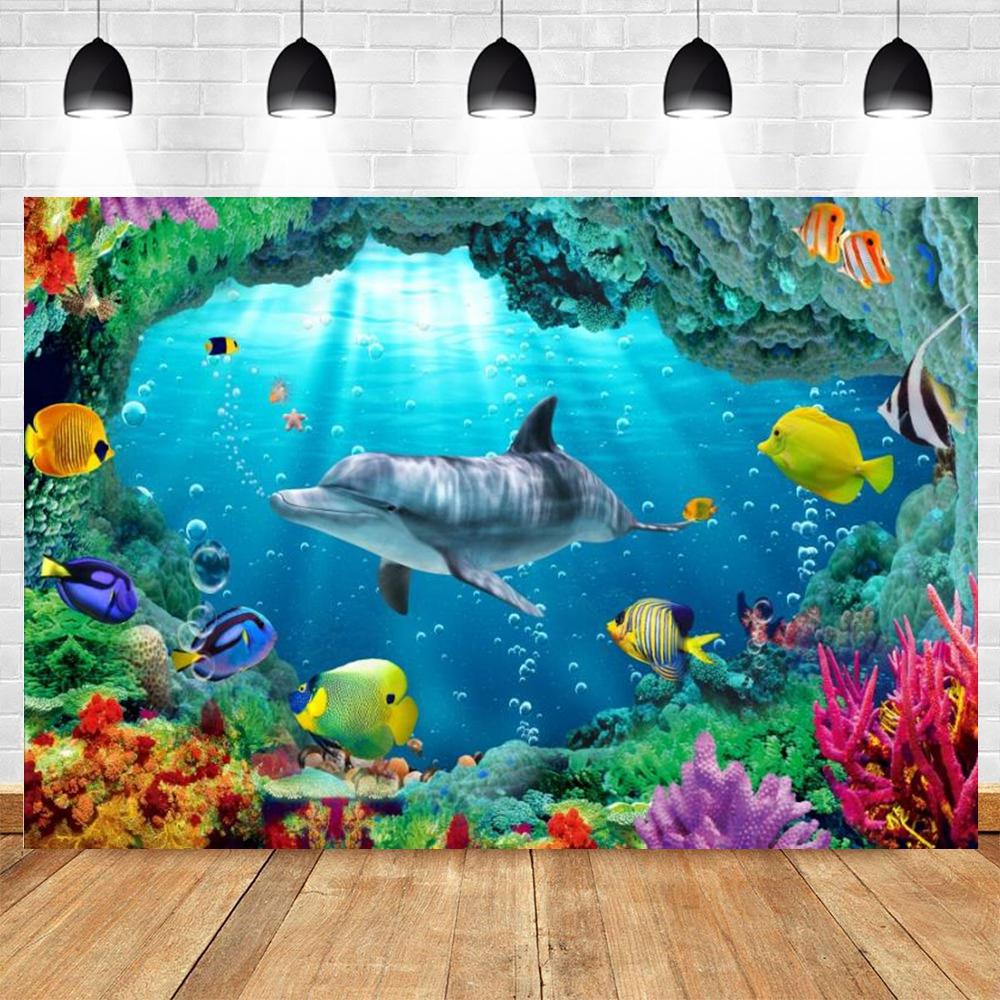 Underwater World Seabed Photography Backdrop Decor Ocean Undersea Fish Coral Baby Birthday Background Photo Studio Props Custom