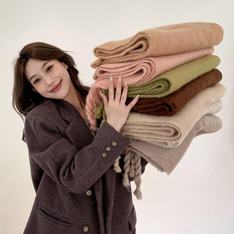 Autumn And Winter Thickened Warm Soft Waxy Solid Scarf Ins Braid Loop Yarn Shawl Scarf