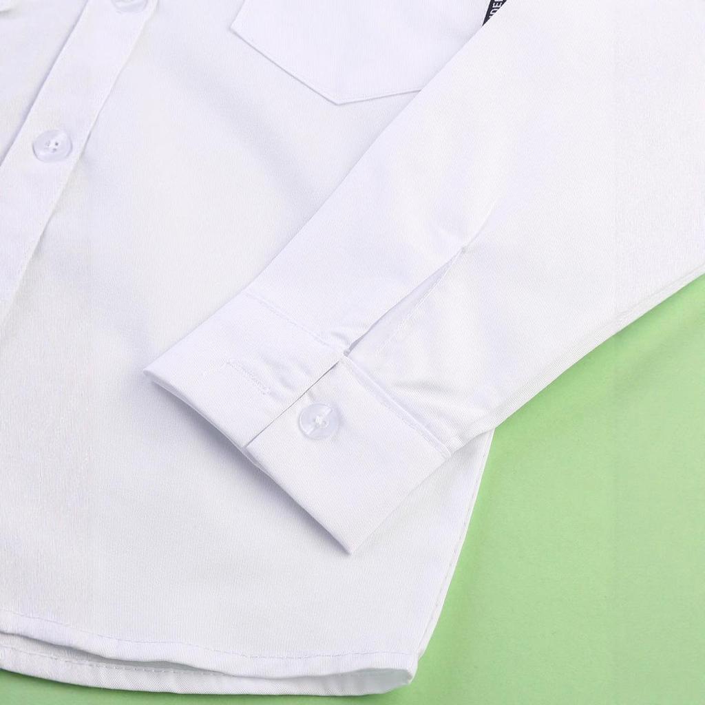 Kids' Long-Sleeve White Shirt with Pocket for Boys - Perfect for School Uniforms in Spring and Autumn