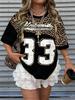 2026 Womens Casual Leopard Print Number 33 Pattern Women  T-Shirt Girl Round Neck Tee Outdoor Sports Plus-Size Women's Clothing