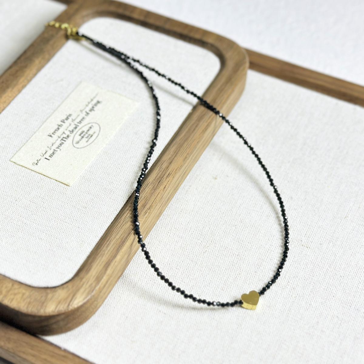 Французское минималистичное черное сердце с бусинами, многослойная цепочка на ключицы для женщин