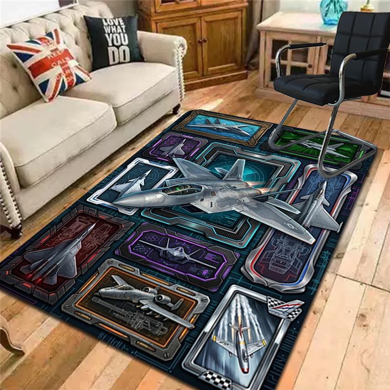 Futuristic Jet Compilation Pattern Rug Floor Mat for Living Room or Bedroom Soft and Comfortable Carpet a Gift for Birthday and Holiday.