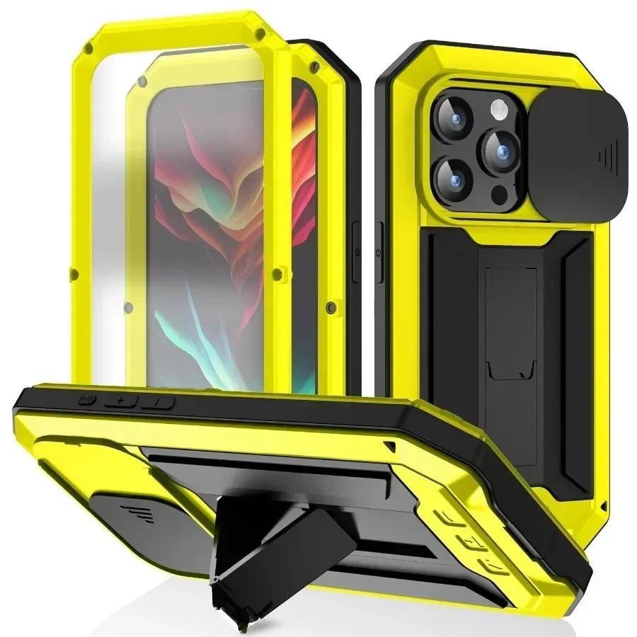 Rugged Armor Aluminum Metal Case For iPhone 16 15 14 Plus 13 Pro Max Heavy Shockproof Anti-scratch Cover Screen Lens Protector