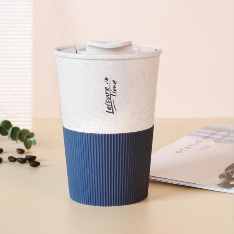 Eco-friendly Straw Wheat Drinking Cup Portable Plastic Coffee Cups with Lid Travel Camping Convenient Easy Carry Travel Bottle