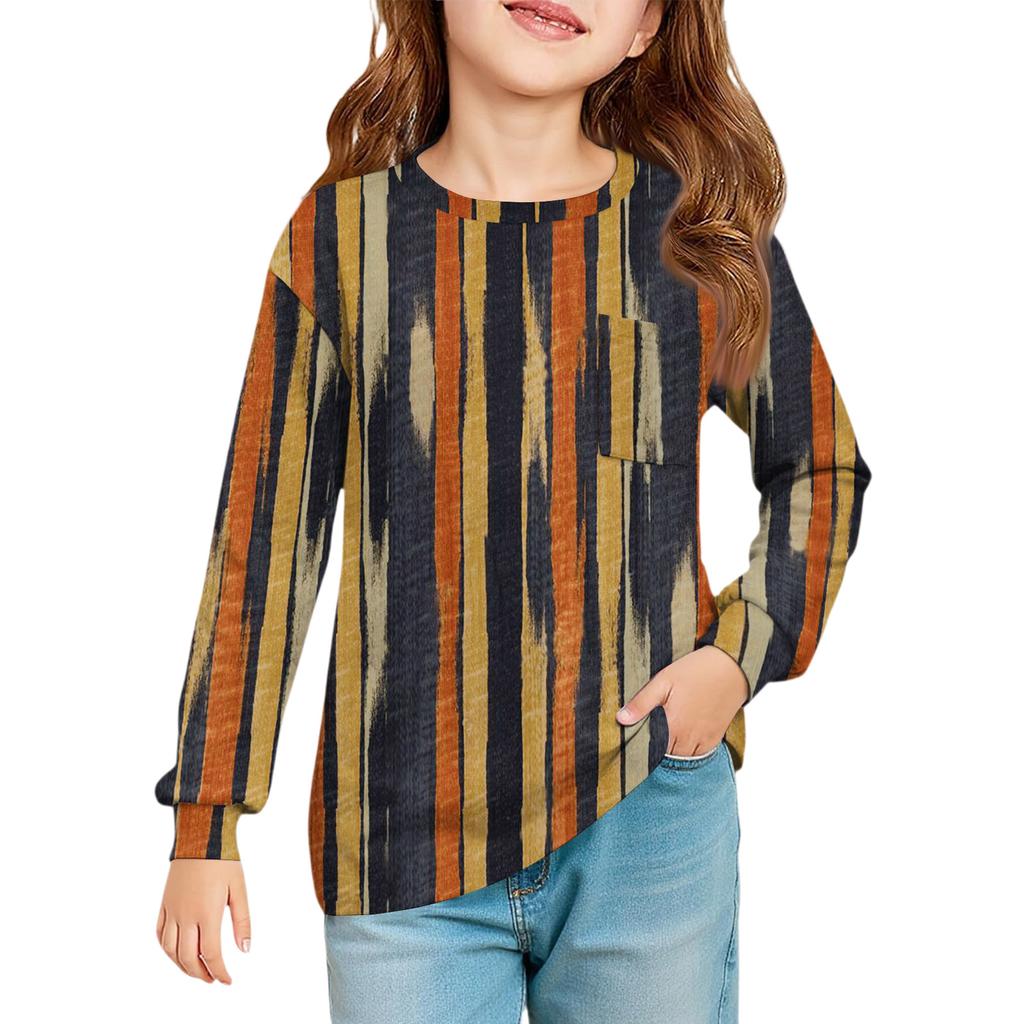 Girls' Long Sleeve Blouse - Round Neck Soft Waist Tunic