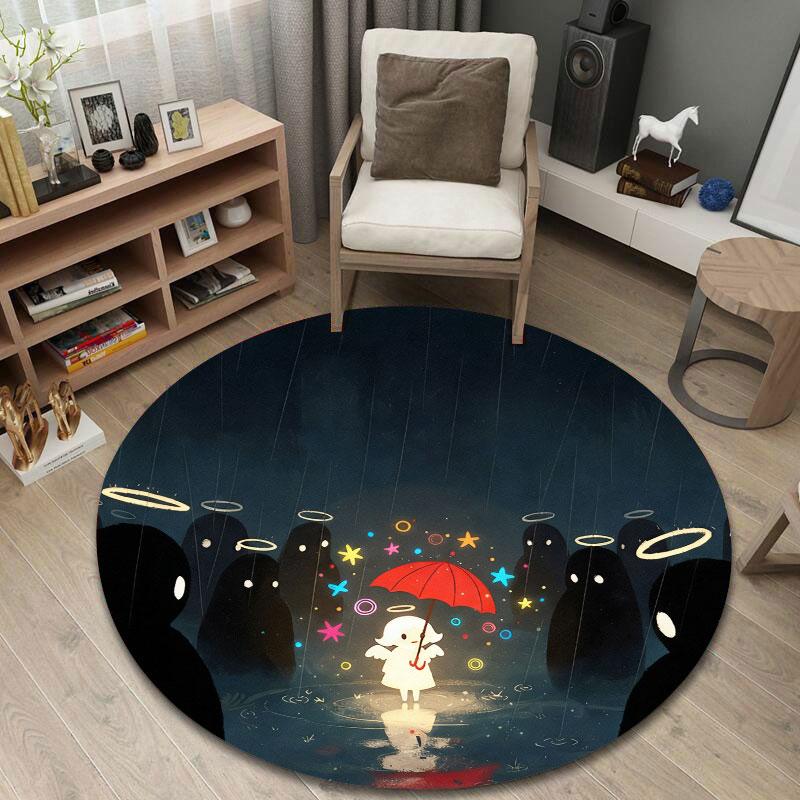 Boho Round Dragon Multicolor Area Rug, Non-Slip Floor Mat for Bedroom