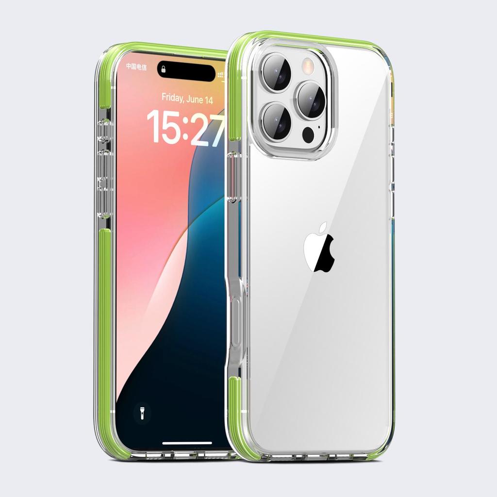 KEYSION Clear Shockproof Case for iPhone 16 Pro Max Colorful Collision Transparent Silicone+PC Phone Cover for iPhone 15 Pro Max