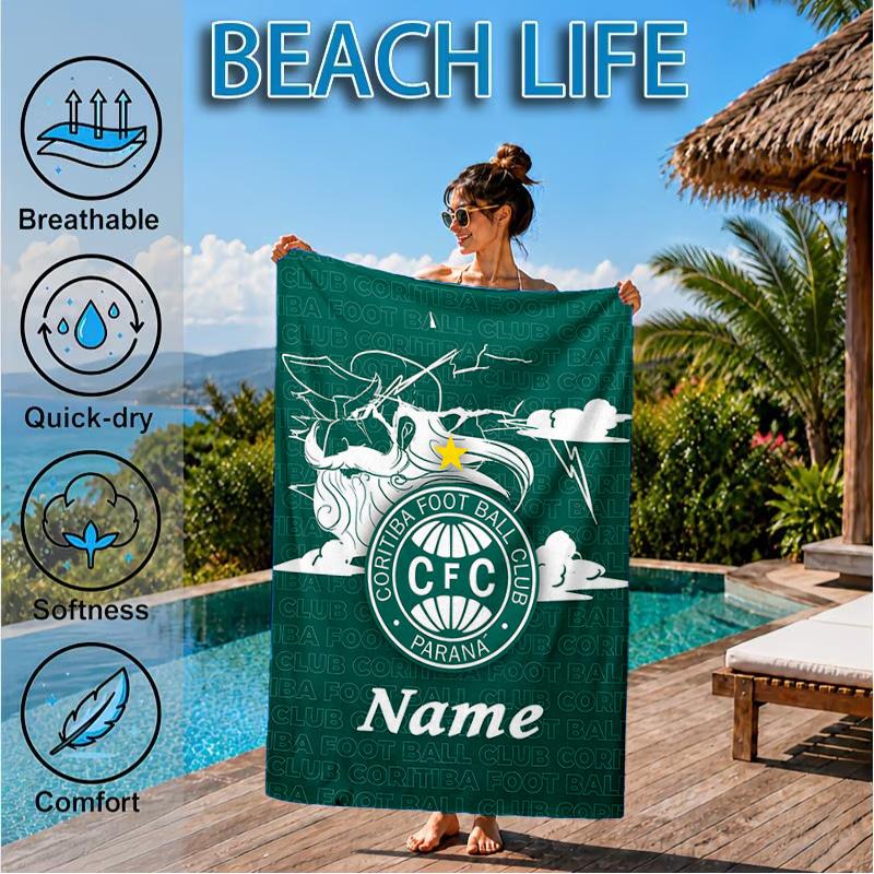 Custom Name Beach Towel Coritiba FC Crest Design Microfiber Beach Towel, Lightweight for Summer Travel, Swimming Pool Fan Birthday Gift