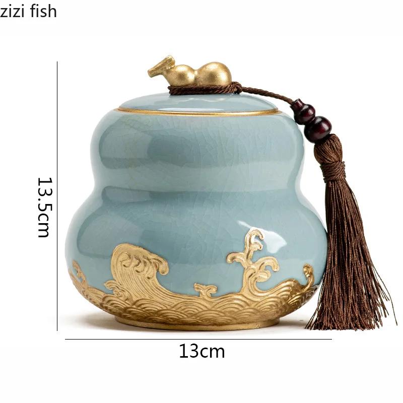 Gourd Shaped Ceramic Tea Jar Sealed Jar Tea Box Black Teas Green Teas Jar Teas Container Tea Canister Household Storage Jars