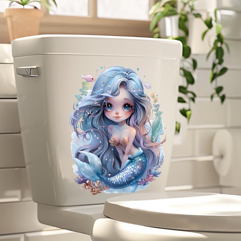 New Cartoon Coral Bathroom Toilet Waterproof Toilet Lid Toilet Sticker Self-Adhesive Sticker