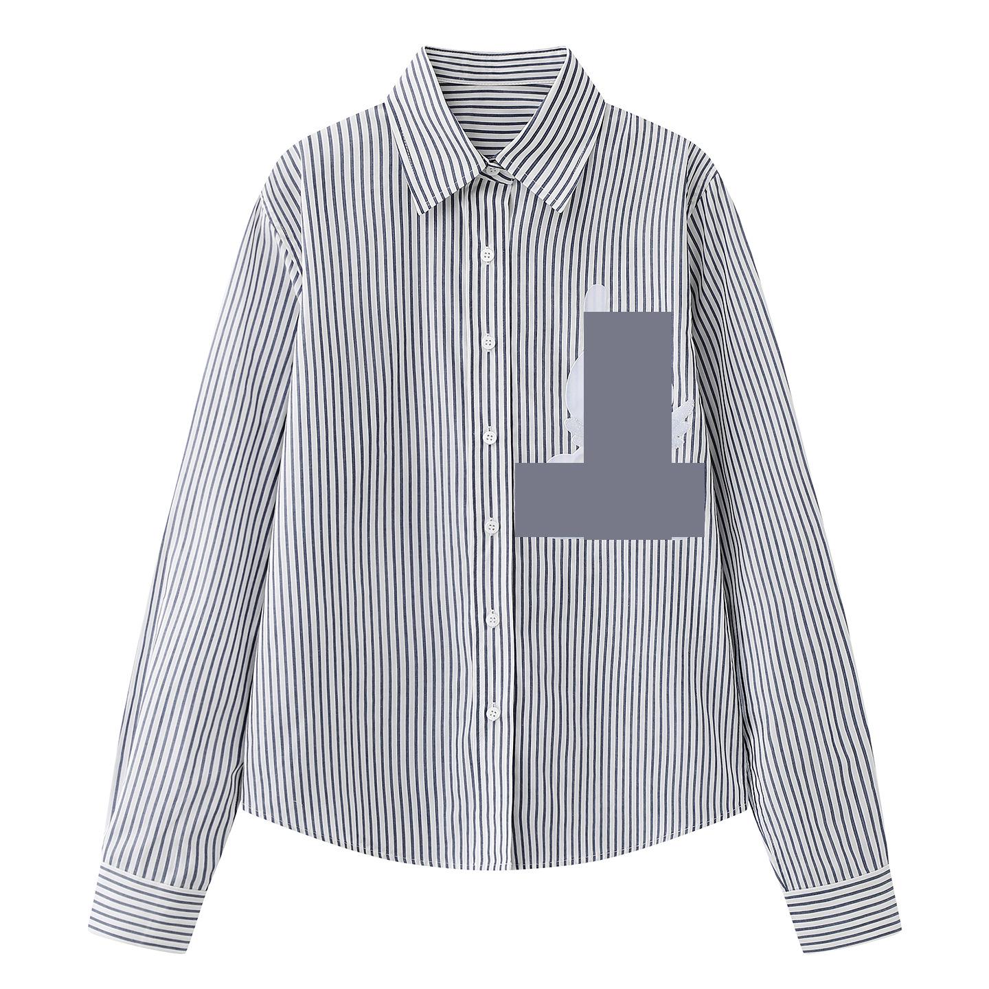 2026 Spring Women s Urban Striped Shirt with Loose Cartoon Rabbit Print S темно-синий