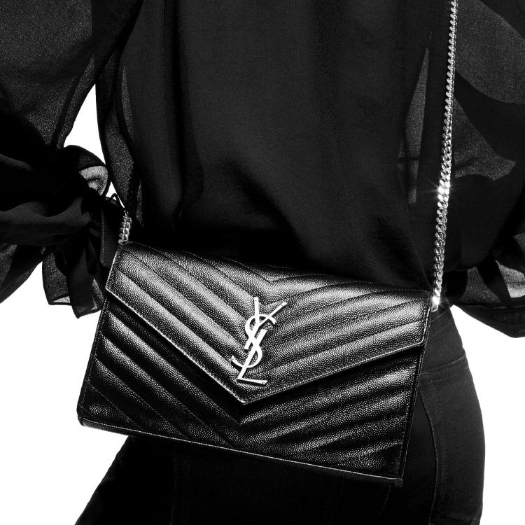 Saint Laurent Ysl Monogram Gold Logo Steppung Druckknopfverschluss Leder Ketten Geldbörse Umhängetasche Crossbody Tasche Damen Taschen Dunkelgrün 377828BOW013051