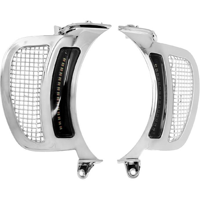 HDBUBALUS Motorcycle Headlight Vent Accent Turn Signal LED Indicator Side Lights For Harley Road Glide FLTRX 2015-2023 (Color: All Chrome)