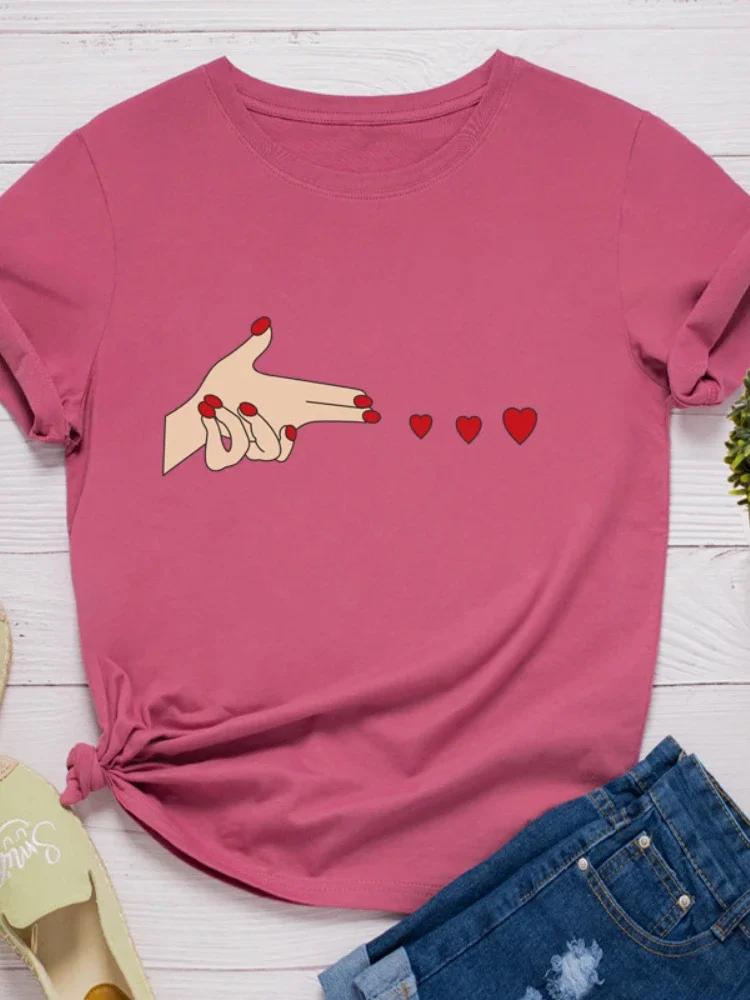 Finger Heart Print Women T Shirt Short Sleeve O Neck Loose Women Tshirt Ladies Tee Shirt Tops Clothes Camisetas Mujer