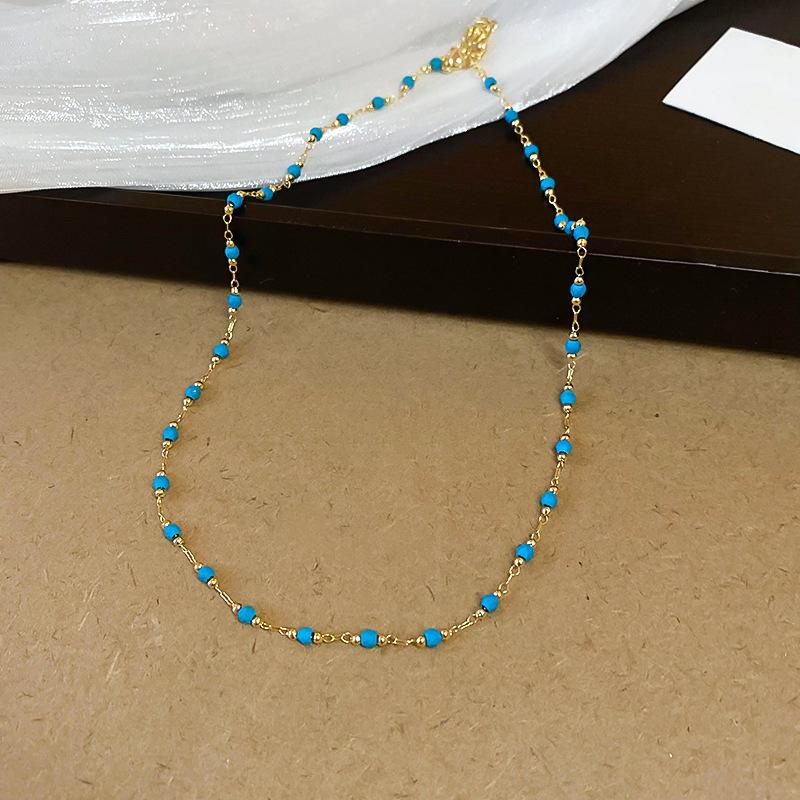 Summer dopamine stained glass crystal beaded necklace collarbone chain design sense niche item decoration
