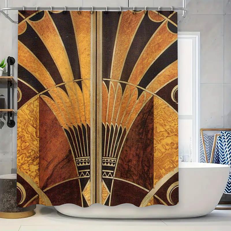 

Vintage Art Deco Shower Curtain Elegant Gold Brown Floral Design Fabric Bath Mat Decoration Waterproof Window Decorations For Ba W60H190(CM)-1 Pcs