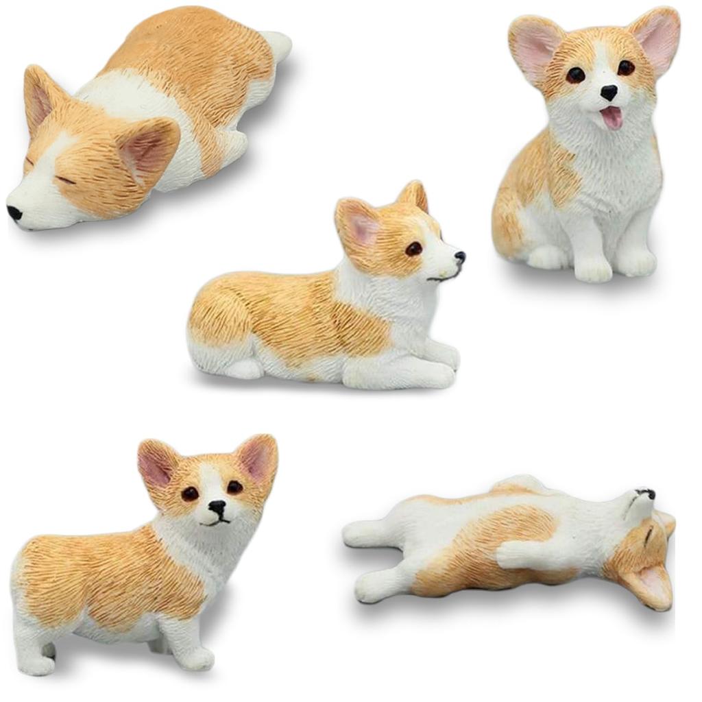 C.Yullyhime Corgi Waren Corgi Figur Figur 5-teiliges Set (Gelb weiss) Klebebogen Set Mini Süßer Hund Tier Realistische Figur